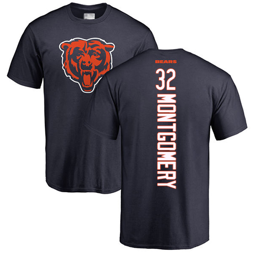 Chicago Bears Men Navy Blue David Montgomery Backer NFL Football #32 T Shirt